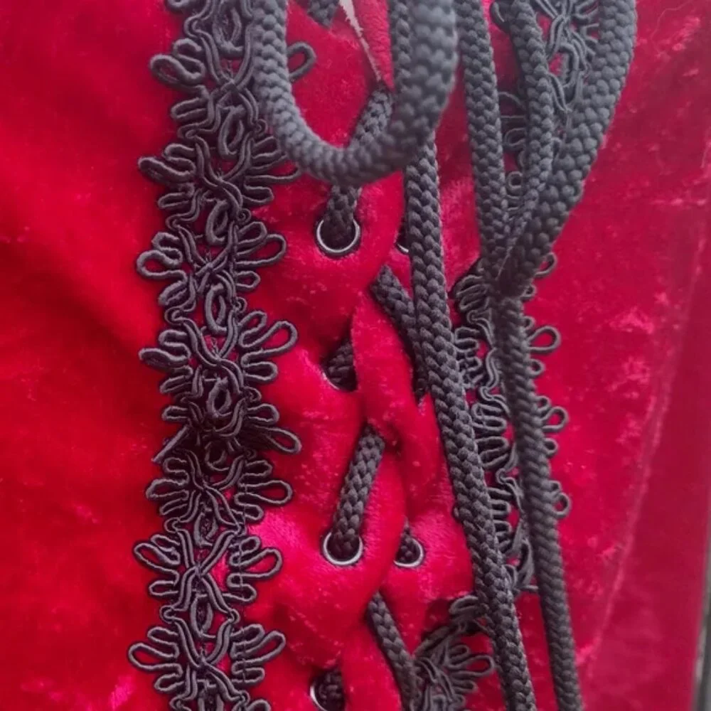 90s Lip Service Hi Low Red Velvet Laced Top with Bell Sleeves Small - Picture 7 of 14